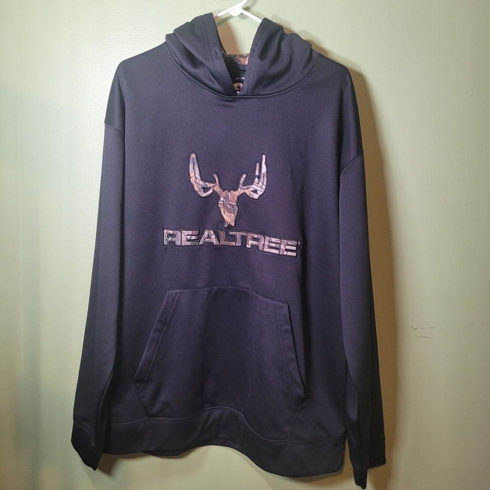 RealTree Black Hoodie Pullover Size Large Front Pocket - Picture 2 of 4